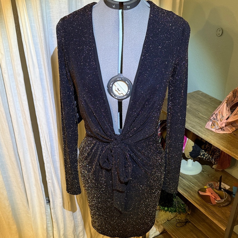 Marciano Black Sparkle Long Sleeved Dress